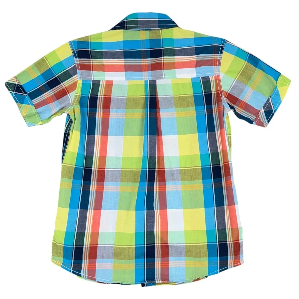 Nautica Boys Size‎ 8 Multicolor Plaid Short Sleeve Button Down Shirt Preppy